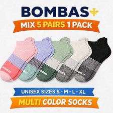  100 AUTHENTIC Bombas Women's Tri-Block Socks 5 Pairs  S, M, L  Multi Colors