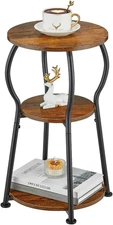 Small round Side Table for Small Spaces, 3 Tier round Bedside Table Wood,Corner