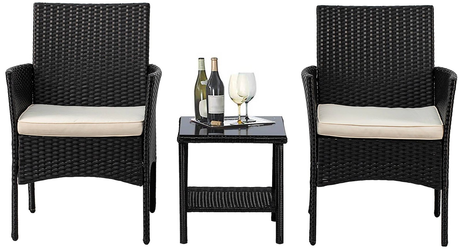 Rass Black Wicker 3-Piece Outdoor Conversation Set thumbnail 2