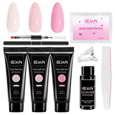 Poly Nail Gel Kit,3 Colors Poly Extension Gel with Dual Forms Builder Extension