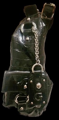 GUESS Vintage Y2K Black Crocodile Patent Faux Leather Studded