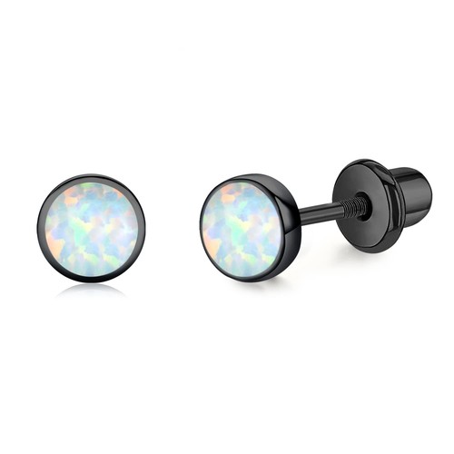 TANGPOET 6mm Opal Stud Screw Twist Back Earrings for Women 925 Sterling Silve...