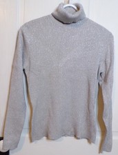Worthington Gray Turtleneck Ribbed Metallic Sweater Women's Medium Knit Fitted
