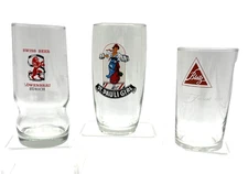 Lot of 3 Vintage Beer Glasses: Lowenbrau, St. Pauli Girl, Blatz 7 oz. 4-5" Tall