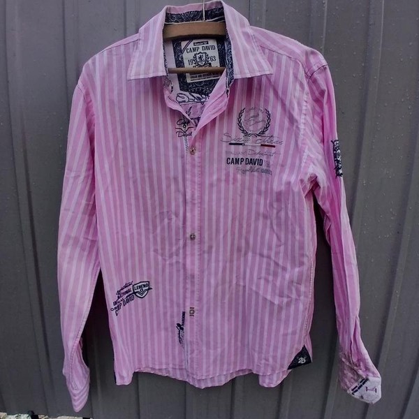 Men Camp David Shirt Pink Cotton 38 / M / 46