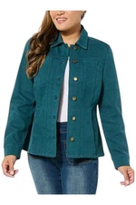 DG2 by Diane Gilman Women's Starlight Denim Seamed Jacket Bottle Green