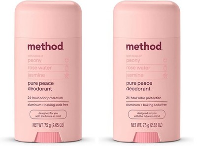 2X Method Deodorant,Pure Peace,Rose Water,Peonies + Pink Sea 2.65 Oz