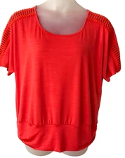 Exc Womens I.N. STUDIO Ladder Cutout Shoulder Banded Hem Top Blouse 1X 18/20