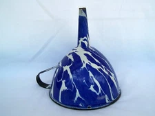 Antique Graniteware Enamelware Funnel Cobalt Blue & White Swirl