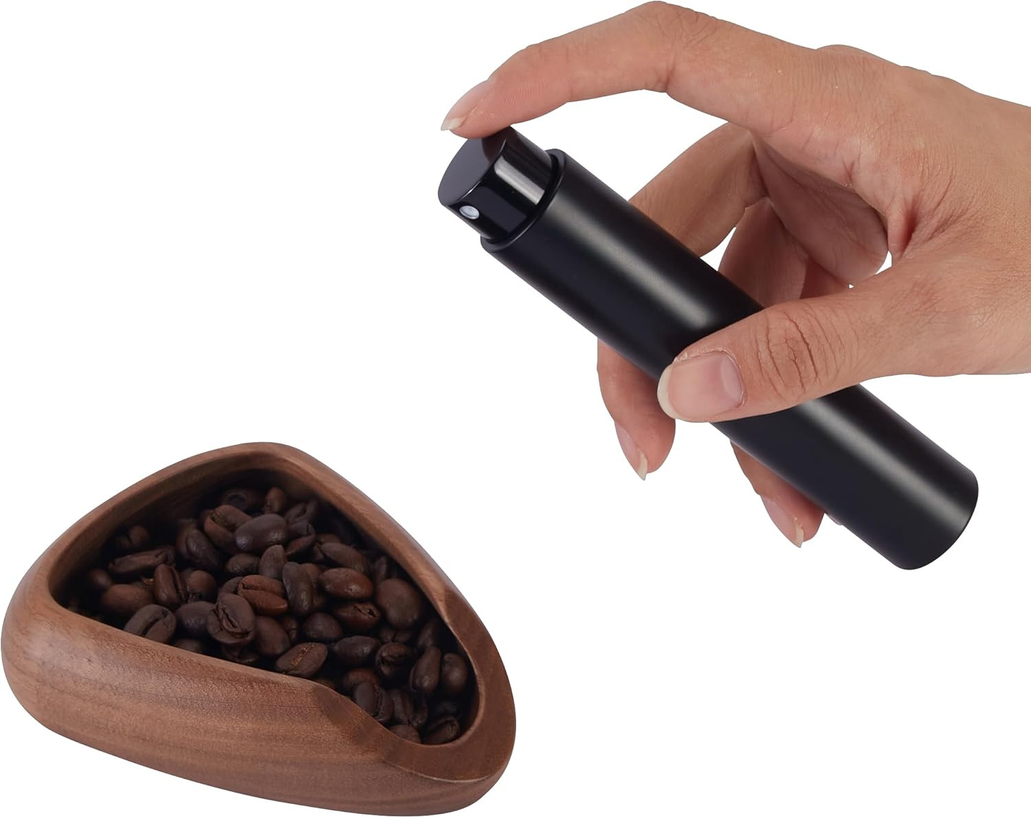 Walnut Coffee Bean Dosing Cup and Spray Bottle Kit for Espresso Enthusiasts, Cof