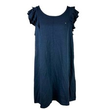 Tommy Hilfiger Shift Dress Ruffle Sleeves Size Medium Navy Blue