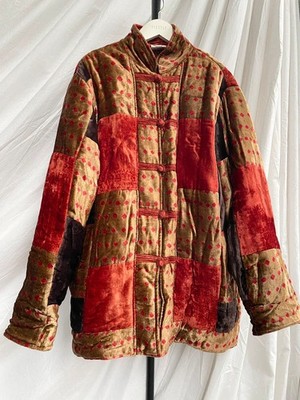 Vintage 90er 00er Gold Rot Samt Patchwork Orientalisch Stepp Wendejacke