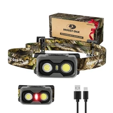 Mossy Oak 600 Lumens Rechargeable Headlamp, Lightweight LED Headlight with Wh...