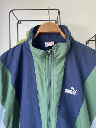 Vintage 90s Puma Windbreaker Trainingsjacke Festival Grün Navy Blau Herren M - Bild 2 von 9