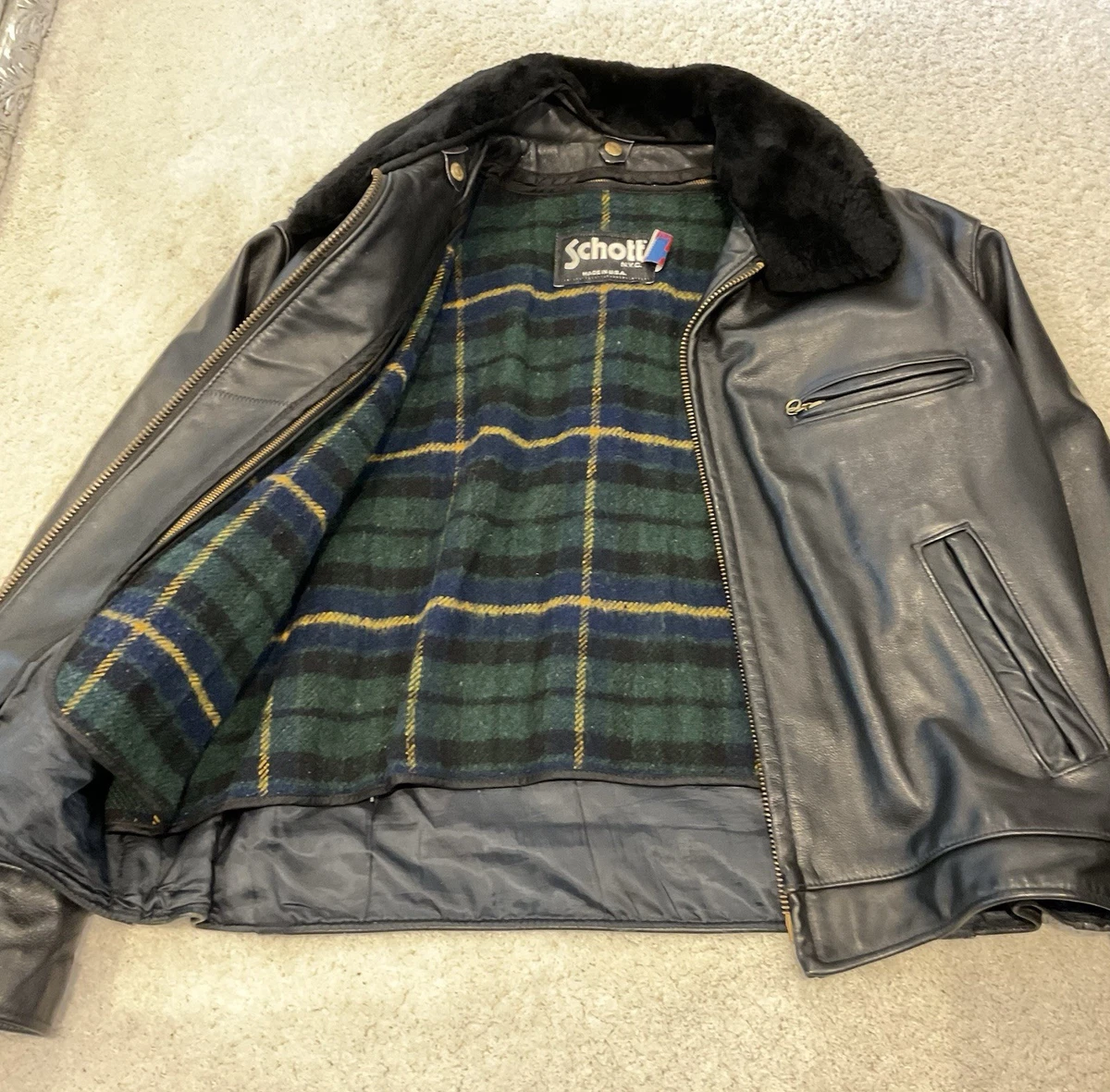 Chaqueta de cuero Schott NYC Highwayman vintage resistente negra talla 46 para hombre