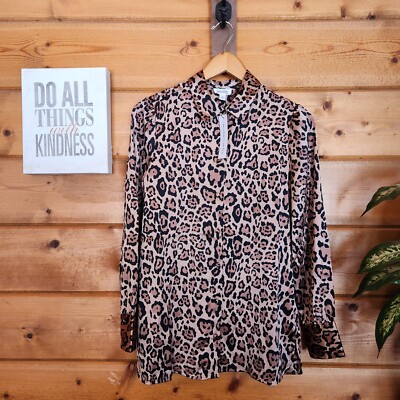 The Drop NWT @lucyswhims L/S Button Down Shirt Satin Leopard Print Blouse Sz XS