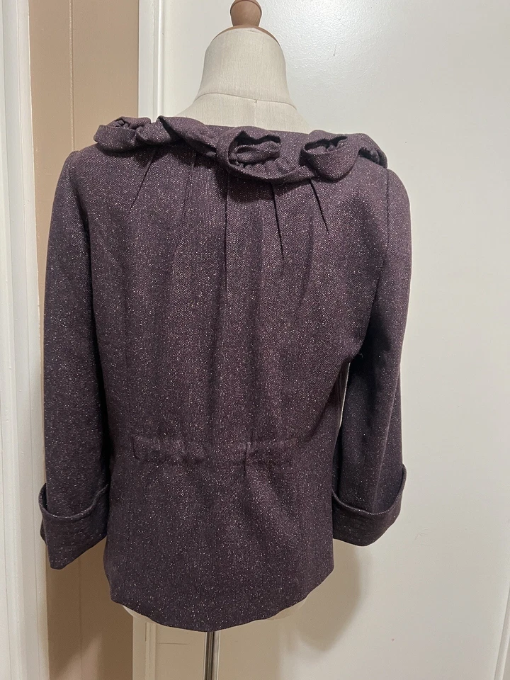 Rebecca Taylor 女式短紫色夹克 Rosette 领 3/4 袖 8 码 — 第 4/4 张图片