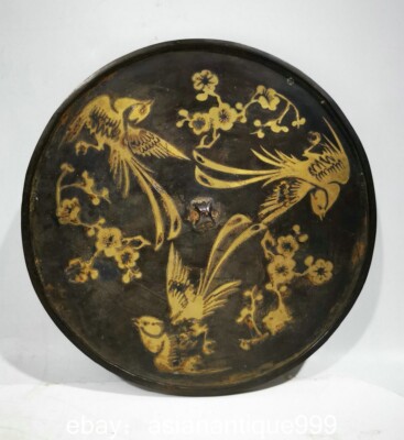 Miroir cuivre 7.6" dynastie chinoise Tang bronze doré Fengshui Phoenix ventes exceptionnelles oiseau