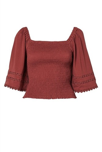 Witchery Cotton Shirred Bell Sleeve Top in Rust Size XL RRp $99.95 - Foto 2 di 4