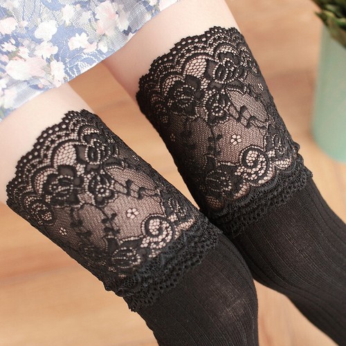 Women's Ladies Over-The-Knee Long Socks Lace Striped Thigh High Soft Stocking - Picture 13 of 25