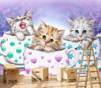 3D Liebestasse Katze C533 Tapete Wandbild Fototapete Kayomi Harai Amy