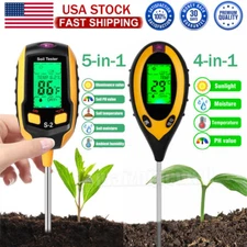 5 in 1 Digital LCD Soil PH Meter Tester Moisture Humidity LED Light Garden Plant