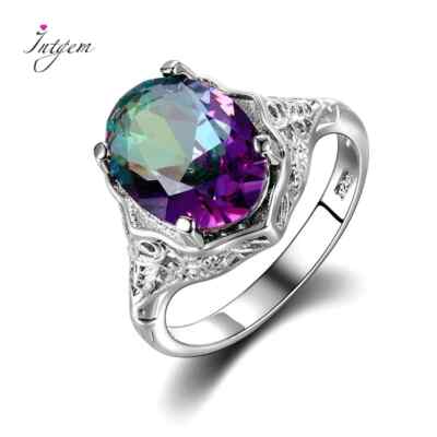 Trendy Round 925 Silver Rings For Women With Colorful Zircon Stone Jewelry