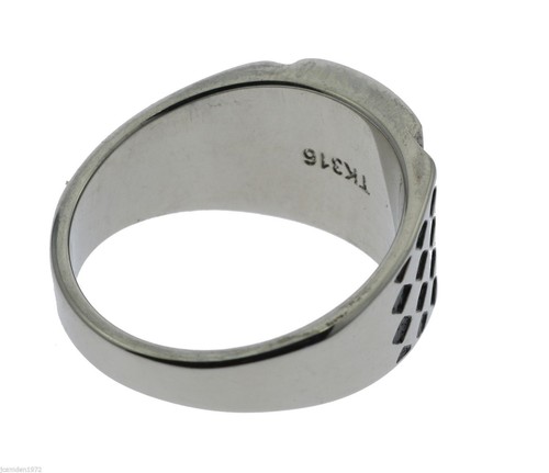 Black Onyx Diamond Pattern Accent Mens Stainless Steel Ring size 12 T50 - Picture 3 of 3