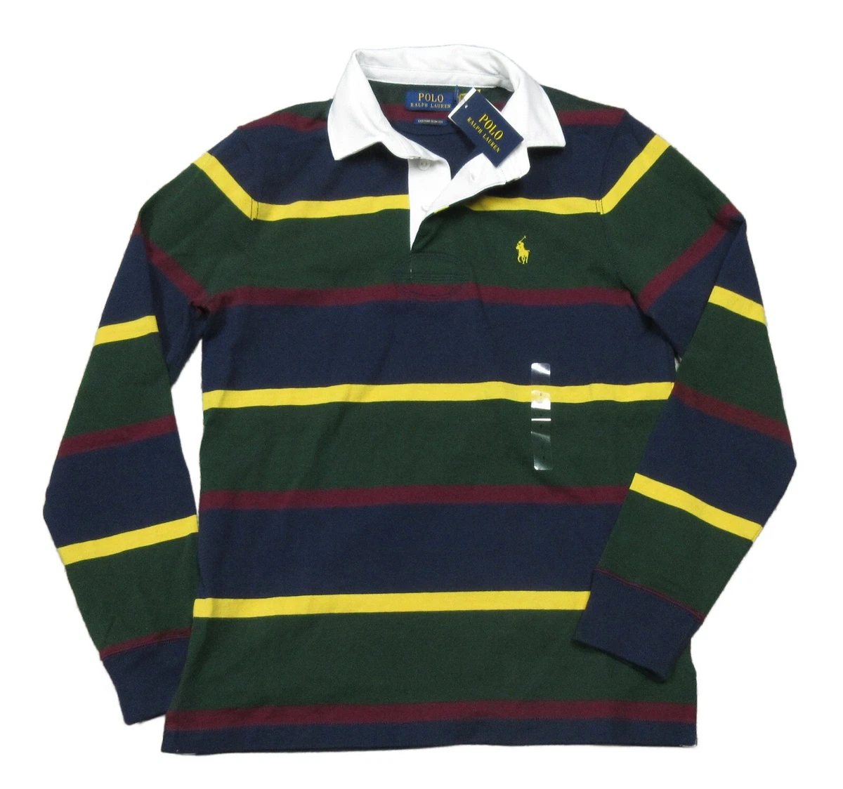 Polo Ralph Lauren Men\'s Green Multi Stripe Custom Slim Fit Rugby Polo Shirt  | eBay