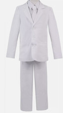 NEW Rafael Boys Size 18 Solid White 5pc Suit Jacket, Slacks, Vest Tie, Shirt