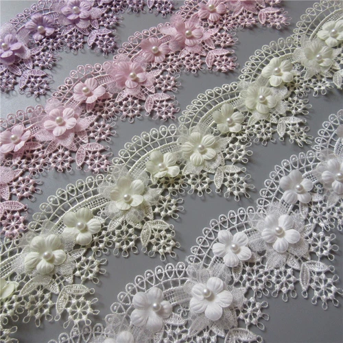 2 Yards Scallop Flower Beaded Embroidered Trim Lace Ribbon Sewing Wedding Dress - Picture 4 of 19