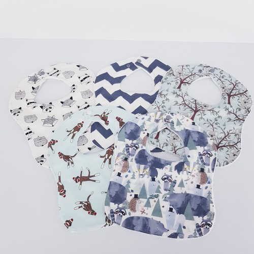 Baby Bibs Blue Black White Animal Mixed Prints 5 x Pack 100% Cotton Handmade New - Picture 14 of 14