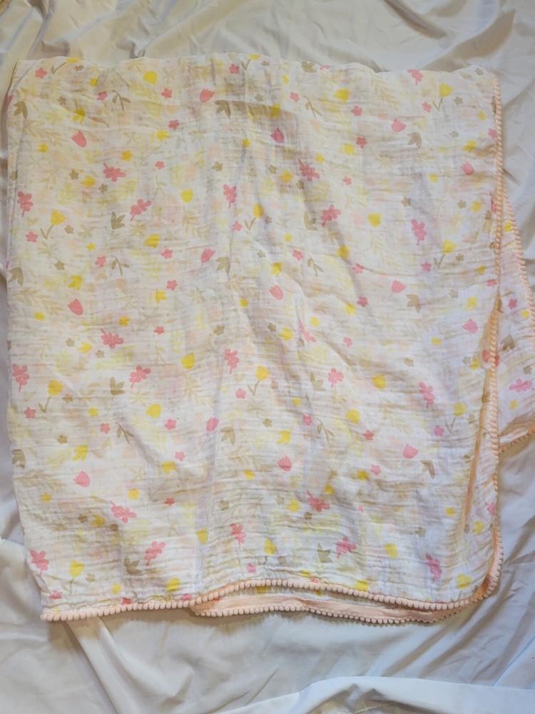 Cloud Island Floral Muslin Baby Swaddle Blanket Pink Grey Yellow Lovey