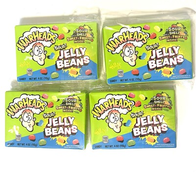 Warheads Sour Jelly Beans Chewy Candy Sweets New In Sealed Boxes 4oz Each (4PK)