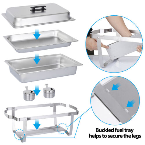 2 Pack 8 QT Stainless Steel Chafer Chafing Dishes Sets Catering Food Warmer - Picture 7 of 12