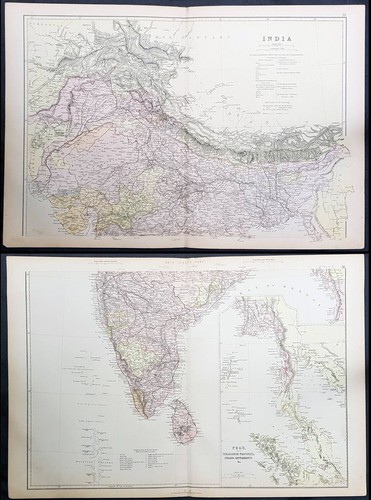 1870 John Bartholomew Large Antique 2 Sheet Map of India - 第 1/2 張圖片
