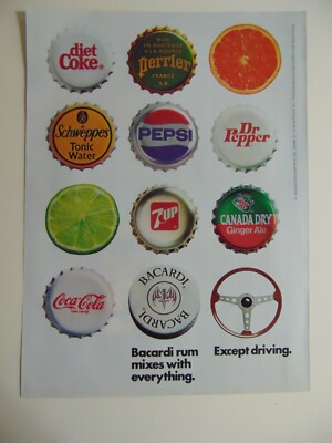 1986 Bacardi Rum Mixes with Everything Except Driving vintage print ad