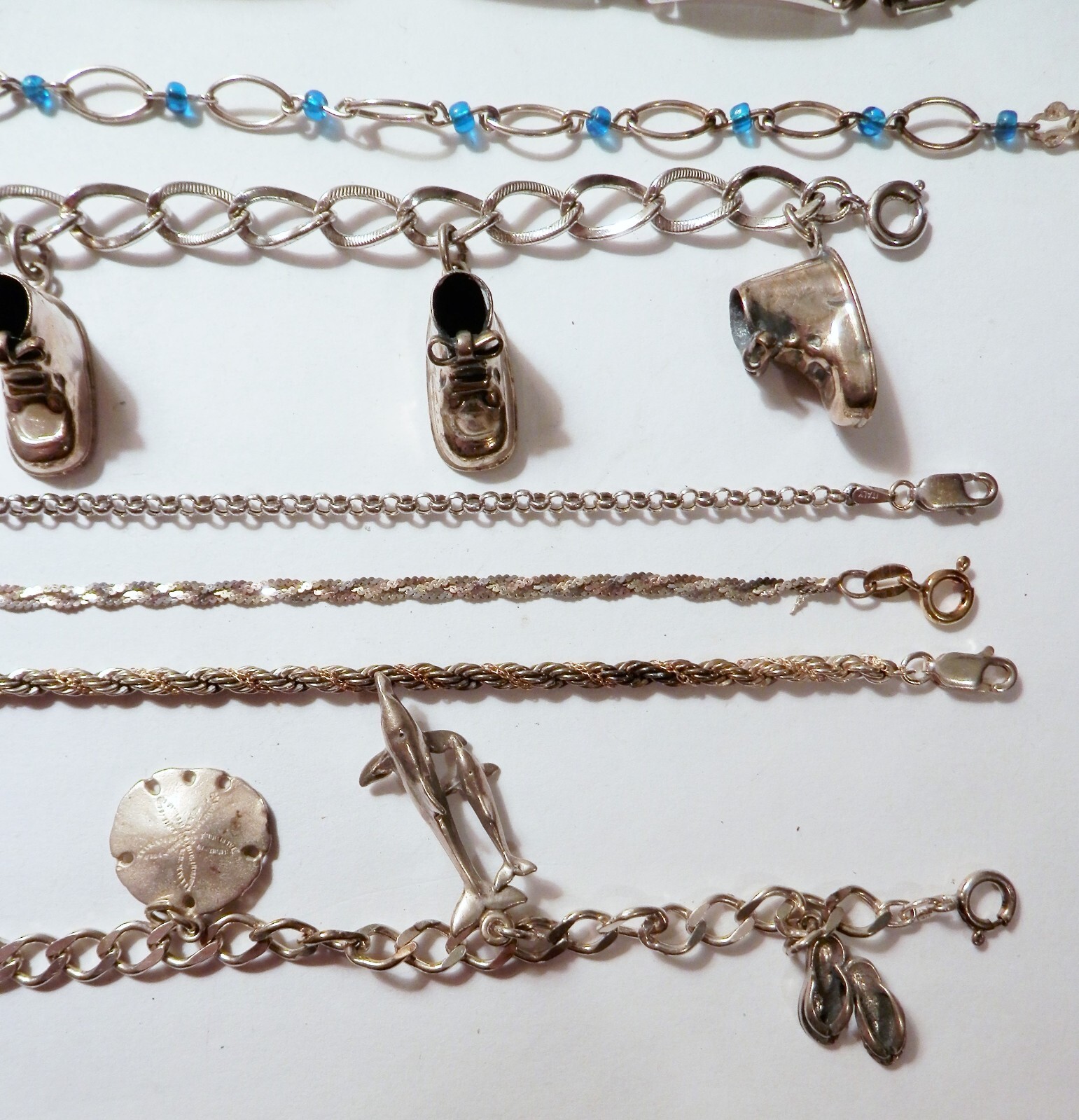 9 Sterling Silver Bracelets FL Shell Dolphin Char… - image 6