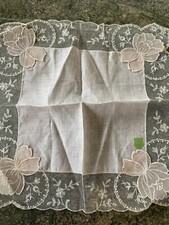 Vintage Linen Lace Handkerchief Butterfly Appliques