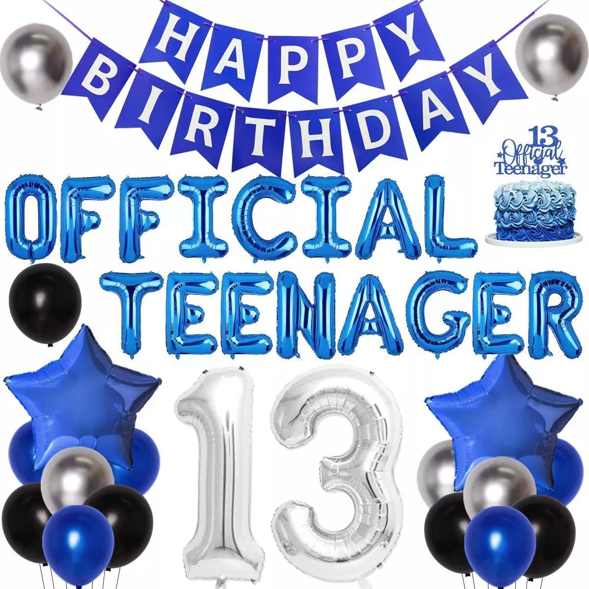 13th Birthday Decorations for Boys Blue Official Teenager Birthday Party with 13