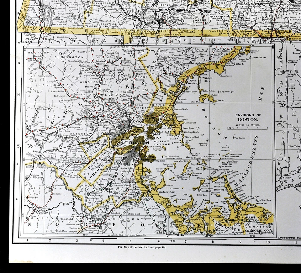 Mapa ferroviario Rand McNally 1892 Massachusetts Boston Cape Cod Plymouth 21x27" RR Foto 3 de 4