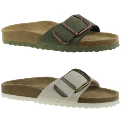 Piece of Mind Damen Sandale Pantolette Slides Tiefenfussbett Leder khaki o creme