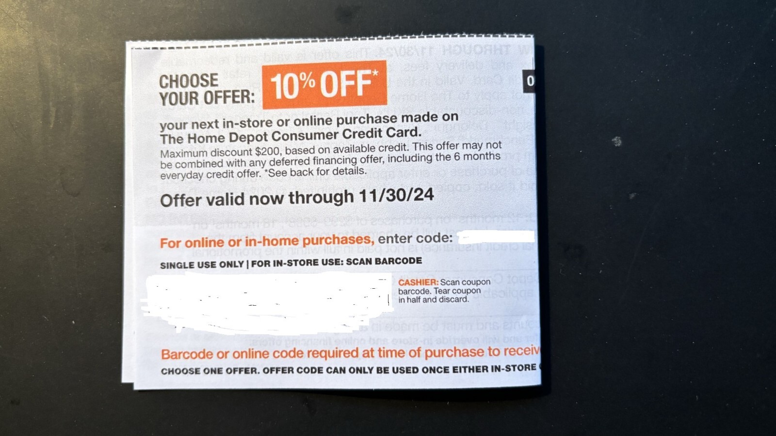Home Depot Coupon 10 Off EXP. 11/30/2024 eBay