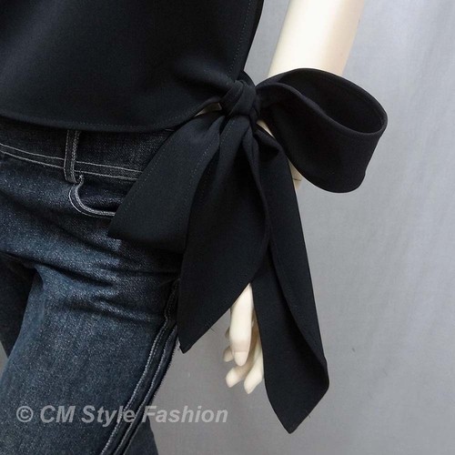 CM Style Chic Stylish Bow Tie Blouse Tank Top Black S - Picture 3 of 4