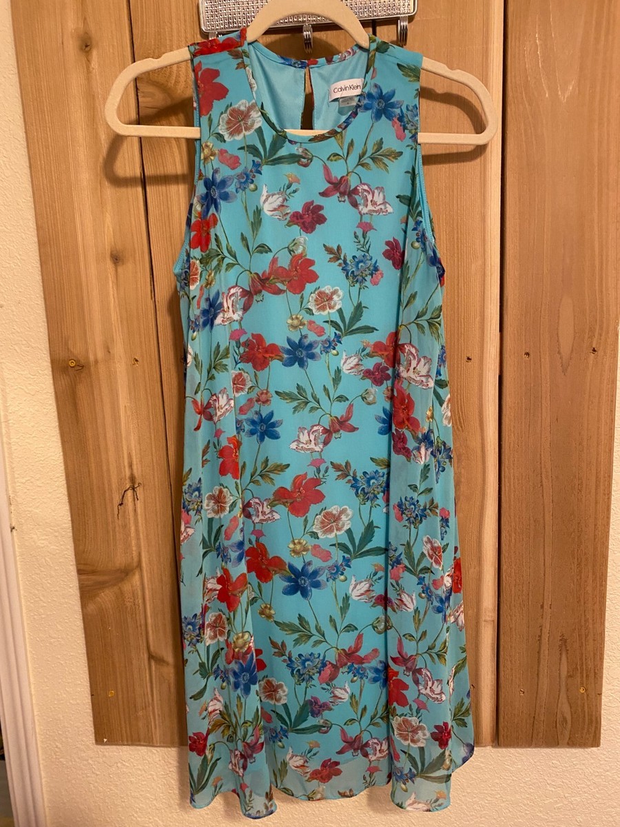 calvin klein blue floral dress Calvin Klein Floral Mini Dress