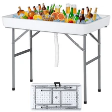 40.5" Folding Ice Bin Table Outdoor Ice Cooler Table w/ Matching Skirt Party