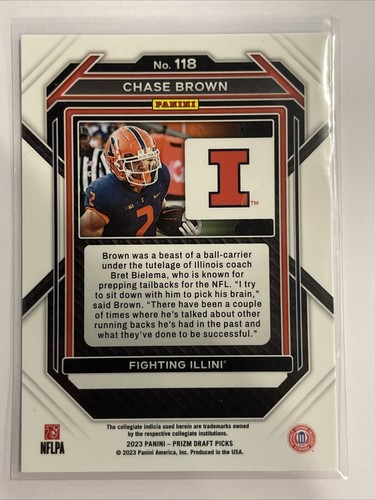 2023 PANINI DRAFT PICKS FOOTBALL ROOKIE #118 CHASE BROWN RC CINCINNATI BENGALS - Picture 2 of 2