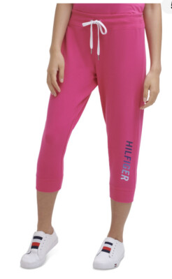 TOMMY HILFIGER SPORT Small Hot Pink Cotton Blend Tie Active Wear Capri Pants