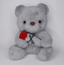 Gray Teddy Bear Holding Rose Plush Stuffed Animal Toy Gift
