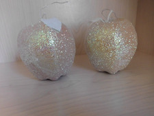Set of 2 Sparkly Glitter Apple Christmas Ornaments Lightweight 3" diameter